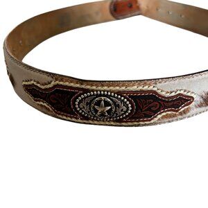 Tony Lama Hair Calf Star Conchos Ranger Leather Belt Western Men